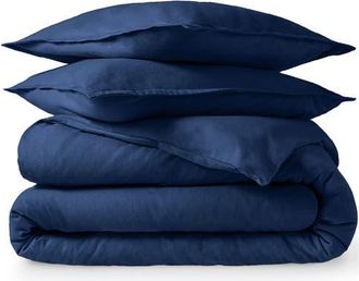 Bare Home 100% Cotton Flannel Duvet Cover & Sham Set in Dark Blue at Nordstrom, Size Queen
