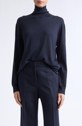 Lafayette 148 New York Merino Wool Stand Collar Sweater in Ink at Nordstrom, Size X-Small