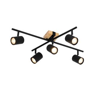 QAZQA Qazqa Moderno Plaf&oacute;n Negro Con Madera 5-luces Regulable Rectangular - Jeana Acero / Cuadrada Adecuado Para Led Max. 5 X 7 Watt