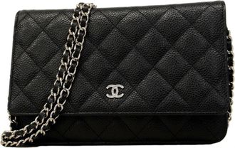Chanel Black Grained Calfskin Chain/Shoulder Wallet (Pre-Owned)