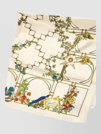 Gucci silk twill scarf floral animal print