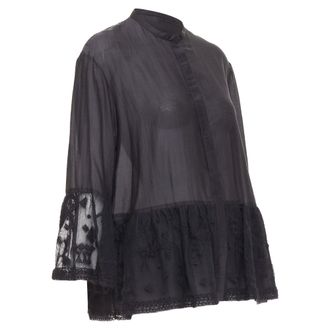 The Row fringed embroidered lace peplum shirt