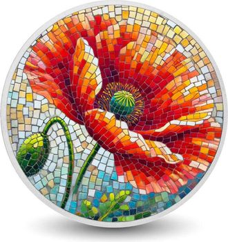 OEM Moneda Plateada De 1 Oz Con Mosaico De Amapola Radiante