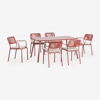 Sklum Set De Mesa Rectangular 160x90 Cm Y 6 Sillas De Comedor Apilables En Cuerda Trenzada Arhiza Sklum