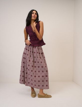 Nobody's Child Burgundy Gingham Naples Midi Skirt