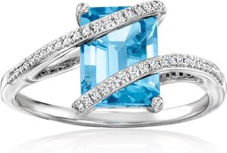 Ross-Simons Swiss Blue Topaz Ring With. Diamonds in Sterling Silver