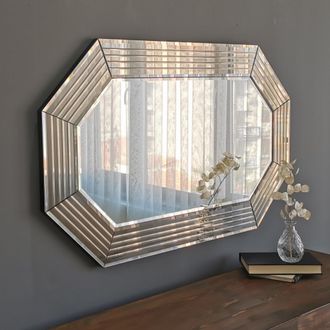 Dmora Espejo Onzo, Detalles Geom&eacute;tricos, Forma Ovalada, Estructura Transparente, 100x60h Cm Marr&oacute;n Bronce