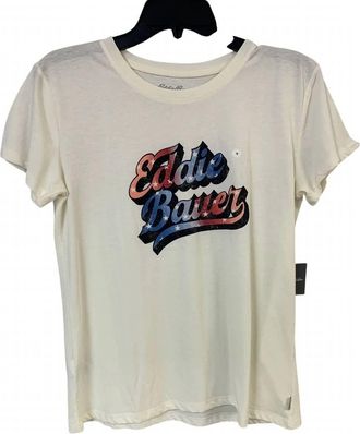 Eddie Bauer Womens Gradient Logo Graphic Tee Shirt In Ivory Red Blue