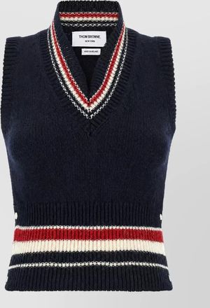 Thom Browne wool mohair striped v-neck sleeveless knitted vest