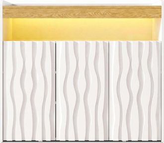 Urban Meuble Zapatero blanco y madera con led, 3 puertas y dise&ntilde;o ondulado