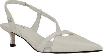 Calvin Klein Arlanna Slingback Pointed Toe Kitten Heel Pump in White Leather at Nordstrom, Size 7.5