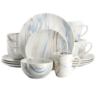 Elama Fine Marble 16 Piece Porcelain Dinnerware Set in Blue at Nordstrom