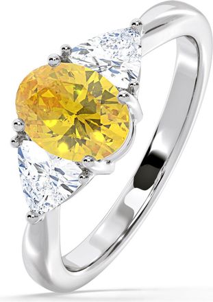 The Diamond Store Dalia Yellow Lab Diamond Oval with Trillions 1.70ct Ring in 18K White Gold - Elara Collection