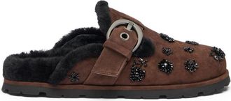 Stuart Weitzman Chrystie Shearling Mule - Dames - Slip ons - Bruin - 41 EU - Su&egrave;de - Schoenen