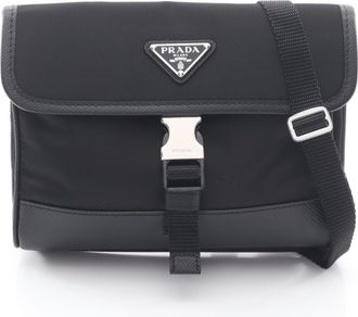 Prada Black Nylon Leather Handbag Shoulder Bag (Pre-Owned)