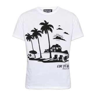 Versace Jeans Couture T-Shirts, male, White, Size: S T-Shirt with Print and Shimmering Sequins