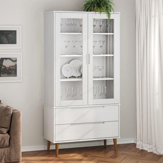Berkfield Home Vitrine Cabinet MOLDE White 90x35x175 cm Solid Wood Pine | Size: 90 x 35 x 175 cm