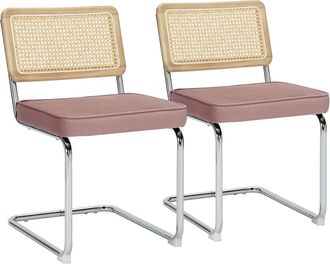 Oviala Juego de 2 sillas de acero y terciopelo rosa