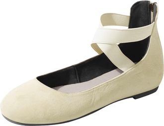 Generic UK 5 Ankle Strap Ballet Flats for Women,Womens Ballerina Flat Fashion Elastic Ankle Straps Cross Strap Round Toe Comfy Ballet Pumps Shoes 1_Beige