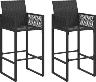 vidaXL Vidaxl - Taburetes Altos De Jard&iacute;n 2 Unidades Rat&aacute;n Sint&eacute;tico Negro
