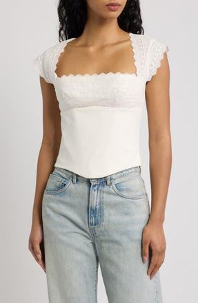 House of CB Fiorella Broderie Cap Sleeve Crop Top in White at Nordstrom, Size X-Large