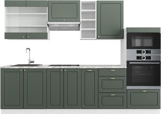 Vicco Mueble De Cocina Fame-line, Verde-dorado Casa De Campo/blanco, 280 Cm, Et M&aacute;rmol