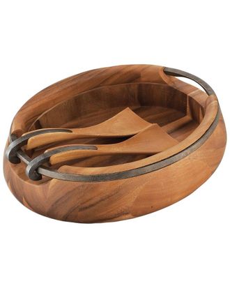 Namb&eacute; Nambe Anvil Oval Wood Salad Bowl With Servers