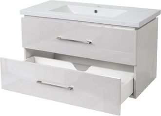 Hhg [nunca Usado] Premium Lavabo + Mueble Bajo Lavabo Hhg-244, Lavabo, Alto Brillo 90cm, Blanco