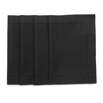Solino Home Cotton Linen Hemstitch Placemats, 14 x 19 in Black at Nordstrom, Size Medium