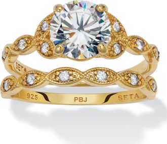 Palm Beach Jewelry 2.21 TCW Round Cubic Zirconia 14k Gold-plated Sterling Silver Bridal Ring Set
