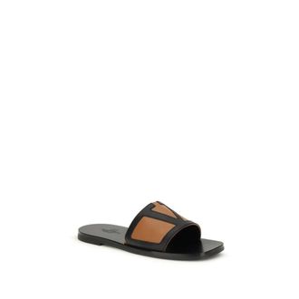 Valentino Garavani Mens Black Calf Leather Bos Taurus Flat Sandals