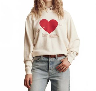 The Great. College Sweatershirt With Heart Graphic In Washed White With Red