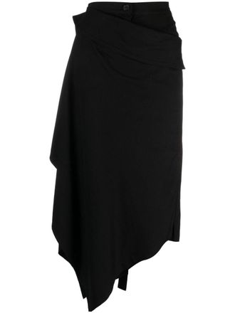 Yohji Yamamoto Gonna midi asimmetrica drappeggiata - Nero