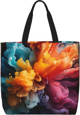 Generic Bold Color Mix Tote Bag Large Capacity Carry Bag Durable Shoulder Bags For Travel Work College