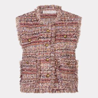 Esqualo Womens Gillian Gilet Tweed Jacket Vest In Wine Red