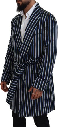 Dolce & Gabbana Mens Black Blue Martini Printed Lining Robe And Polyester Silk Clothing