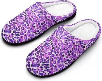 Generic Leopard Pattern Womens Slippers Warm House Slippers Indoor House Shoes with Anti-Skid Rubber Sole