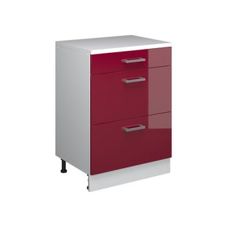 Vicco Armario De Cocina Para Techo Inclinado R-line, Rojo De Alto Brillo, 60 Cm Sin Inclinaci&oacute;n Con 3 Cajones, Vicco