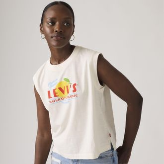 Levi's Graphic Boxy Tank Top - Womens - S - Orange / Lemon Cursive Levis Egret