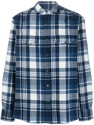 Brunello Cucinelli check-print long-sleeve shirt - men - Cotton - L - Blue