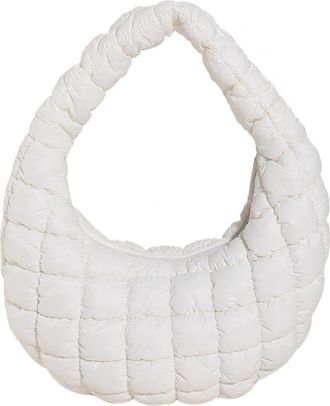 Generic Women Soft Satchel Bag Versatile Cloud Pleatd Bag Lightweight Down Clutch Bag Quilted Tote Handbag Fall Winter Purse (White)