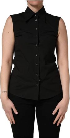 Dolce & Gabbana Mouwloze Blouse met Kraag - Dames - Overhemden - Zwart - S - Katoen - Overhemden