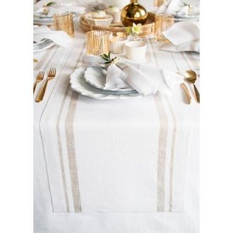 Solino Home Linen Table Runner for Dining Table, Holiday and Everyday Table Decor - French Stripe in Natural And White at Nordstrom, Size Xx-Large
