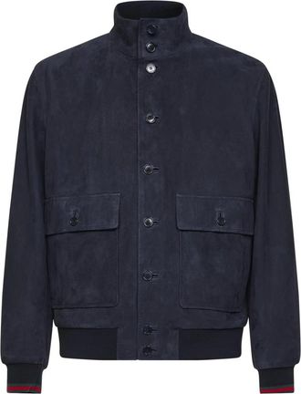 Gucci Camoscio Bomberjack - Heren - Leren en Su&egrave;de Jassen - Blauw - S - Leer - Jassen