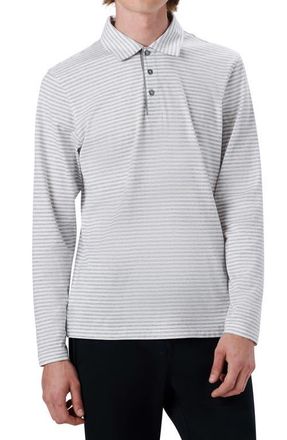 Bugatchi Stripe Cotton Long Sleeve Polo in White at Nordstrom, Size X-Large