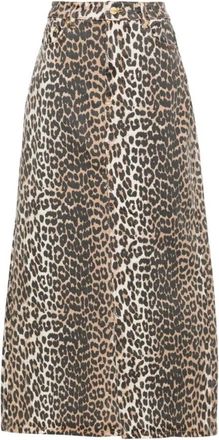 Ganni Leopard Denim Maxi Split Rok - Dames - Spijkerrokken - Veelkleurig - XS - Denim - Rokken