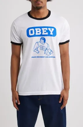 Obey Peace Movement Graphic Ringer T-Shirt in White/black at Nordstrom, Size Xx-Large