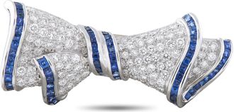 Luxury Bazaar Vintage Platinum and 18K Yellow Gold 2.40ct Diamond and Sapphire Bow Brooch MF03-062926