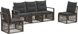 vidaXL Conjunto De Sof&aacute;s De Jard&iacute;n 5 Uds. Gris Rat&aacute;n Sint&eacute;tico Vidaxl
