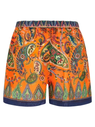 Etro Floral Paisley Ramie Shorts - Orange